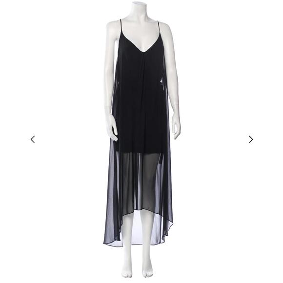 Alice +‎ Olivia Black Sheer Chiffon Overlay Slip Dress Adjustable Straps Size M